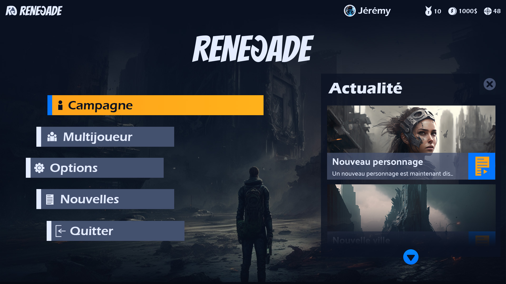 Écran menu du jeux vidéo Renegade.